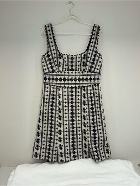 Nanette Lepore Black and cream Floral-Stripe Mini Dress lace coquette size 12